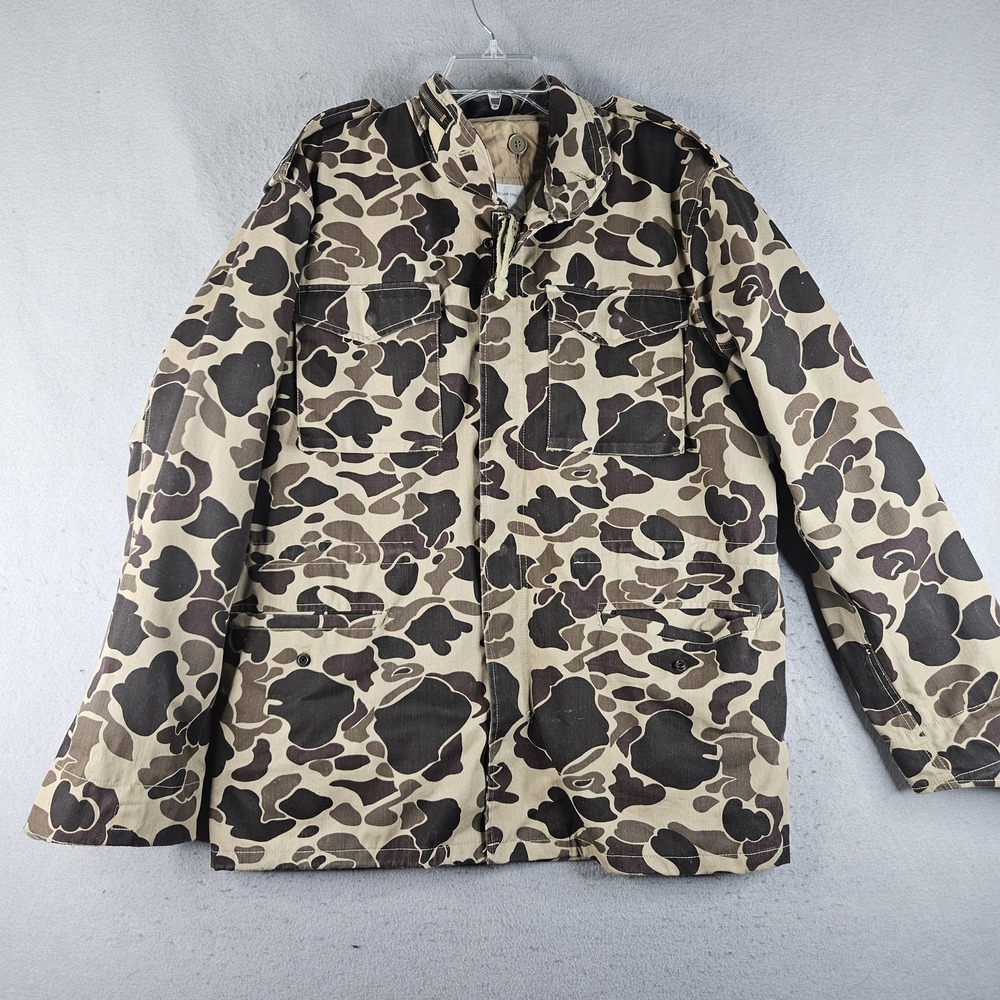 Duck Bay Jacket Mens Medium Beige Camo Nylon Lined Cold Weather Coat Hunting